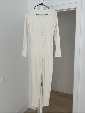 Wilfred Cream Ribbed Button-Front Jumpsuit